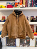 Vintage Carhartt Brown Duck Quilt Lined Active Jacket with Hood Sz XL