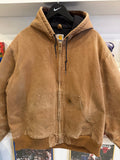Vintage Carhartt Brown Duck Quilt Lined Active Jacket with Hood Sz XL