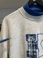 Vintage UK University of Kentucky Embroidered Plaid Mock Neck Sweatshirt Sz L Made in USA