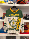 Vintage 1990 Oakland Athletics MLB American League Long Sleeve Top Sz M Allover Graphics Made in USA