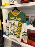 Vintage 1990 Oakland Athletics MLB American League Long Sleeve Top Sz M Allover Graphics Made in USA
