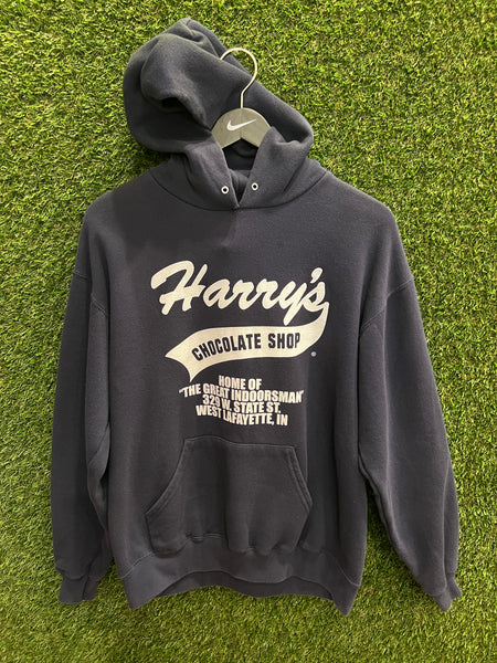 Vintage Harry’s Chocolate Shop Purdue Bar Home of “The Great Indoorsman” Go Ugly Early West Lafayette IN Hoodie Sz M/L