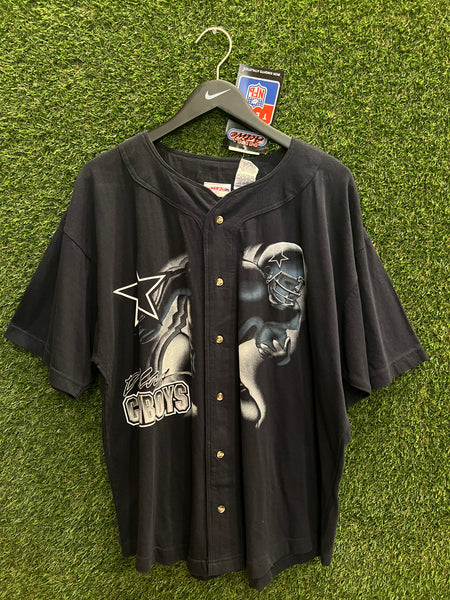 NWT Vintage Dallas Cowboys Black Cotton Baseball Jersey Sz XL