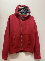 Vintage Polo by Ralph Lauren Red Zipped Hoodie with Plaid Lined Hood Sz L