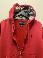 Vintage Polo by Ralph Lauren Red Zipped Hoodie with Plaid Lined Hood Sz L