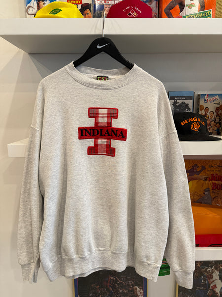 Vintage IU Indiana Embroidered Plaid Letter Sweatshirt Sz XXL Made in USA