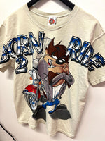 Vintage Looney Tunes Taz Born 2 Ride Motorcycle T-Shirt Sz L
