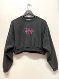IU Indiana University Black Embroidered Cropped Sweatshirt Sz L