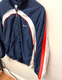Vintage Nike Navy Blue, White, Orange Windbreaker Jacket with Large Swoosh on Back Sz M