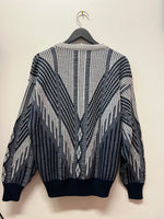 Vintage London Fog Blue & Gray Geometric Textured Sweater Sz XL