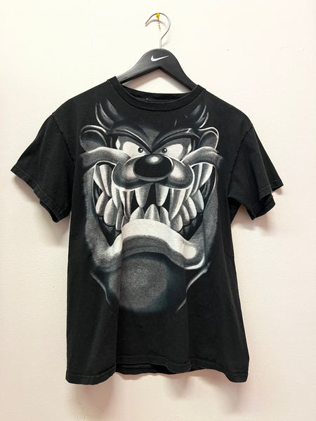 Vintage Looney Tunes Taz Smiling Big Face Large Black and White Graphics T-Shirt Sz M