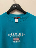 Bootleg Tommy Jeans Embroidered Teal Green Crewneck Sweatshirt Sz L