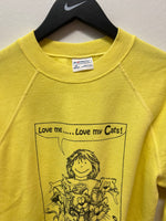 Vintage Love Me…..Love My Cats Yellow Crewneck Sweatshirt Sz M