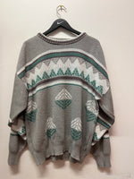 Vintage Geometric Pattern Gray & Green Oversized Sweater Sz XL