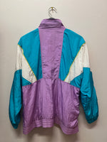 Vintage Multicolor Turquoise, Purple, White & Yellow Windbreaker Jacket Sz M