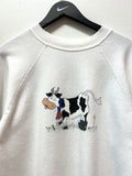 Vintage Winking Cow Custom Painted White Crewneck Sweatshirt Sz L