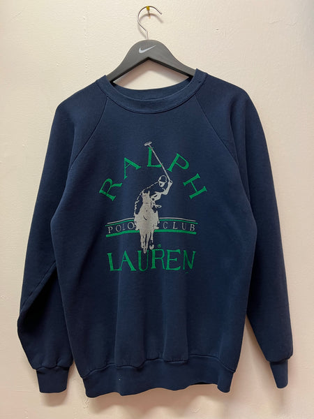 Vintage 90s Bootleg Ralph Lauren Polo Club Navy Blue Crewneck Sweatshirt Sz L