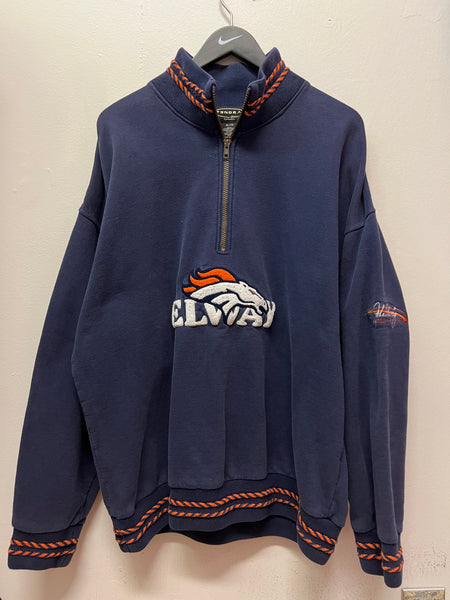 Vintage John Elway Denver Broncos 1/2 Zip Pullover Sweatshirt Sz XL