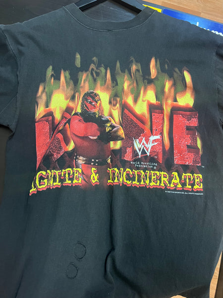 Vintage 1999 Kane Ignite & Incinerate WWF T-Shirt Sz L