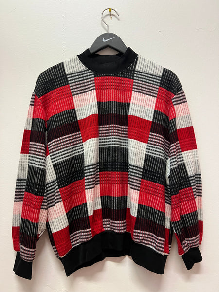 Red, Black & White Colorblock Mock Sweater Sz L