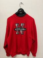 Vintage University of Nebraska Plaid Embroidered Crewneck Sweatshirt Sz L
