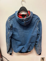 Carhartt Red Buffalo Plaid Flannel Lined Denim Jeans Hooded Zip Up Jacket Sz M