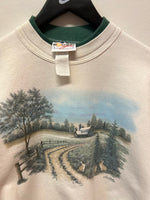 Vintage Country Setting Barn Rabbits Crewneck Sweatshirt Sz XL