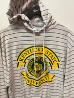 Vintage Kentucky State University Striped Gray Long Sleeve Hooded T-Shirt Sz L