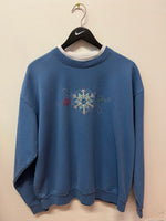 Vintage Snowflake Sequin Embroidered Crewneck Sweatshirt Sz XL