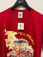 Vintage Mickey & Co Go Pluto! Beach, Seagulls, Turtle, Bird Large Graphics Red T-Shirt Sz L