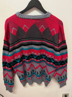 Vintage Aztec Print Gray, Teal & Fuchsia Pink Sweater Sz L