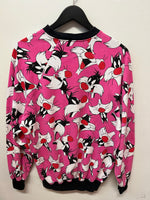 Vintage Sylvester Looney Tunes All Over Graphics Ringer Crewneck Sweatshirt Sz L