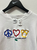 The Disney Store Peace, Love & Mickey Mouse Embroidered Crewneck Sweatshirt Sz L