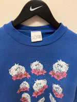 Vintage Cat & Flower Blue Crewneck Sweatshirt Sz M