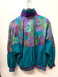 Vintage Colorful Paisley Teal Green & Purple Windbreaker Jacket Sz S
