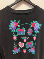 Vintage Country Cottage Flowers Hearts Black Sweatshirt Sz XL