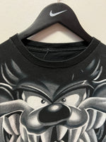 Vintage Looney Tunes Taz Smiling Big Face Large Black and White Graphics T-Shirt Sz M