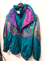 Vintage Colorful Paisley Teal Green & Purple Windbreaker Jacket Sz S