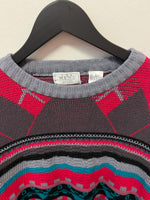 Vintage Aztec Print Gray, Teal & Fuchsia Pink Sweater Sz L