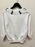 Vintage Custom Made White Crewneck Sweatshirt with Jeans Appliqués Sz M