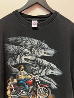 Vintage Leader of the Pack Wolf Motorcycle Large Graphics T-Shirt Sz 2XL