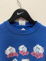 Vintage Cat & Flower Blue Crewneck Sweatshirt Sz M