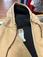 Vintage Carhartt Tan Quilt Lined Hooded Bomber Jacket
