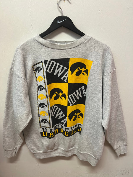 Vintage Iowa Hawkeyes Gray All Over Graphics Crewneck Sweatshirt Sz L